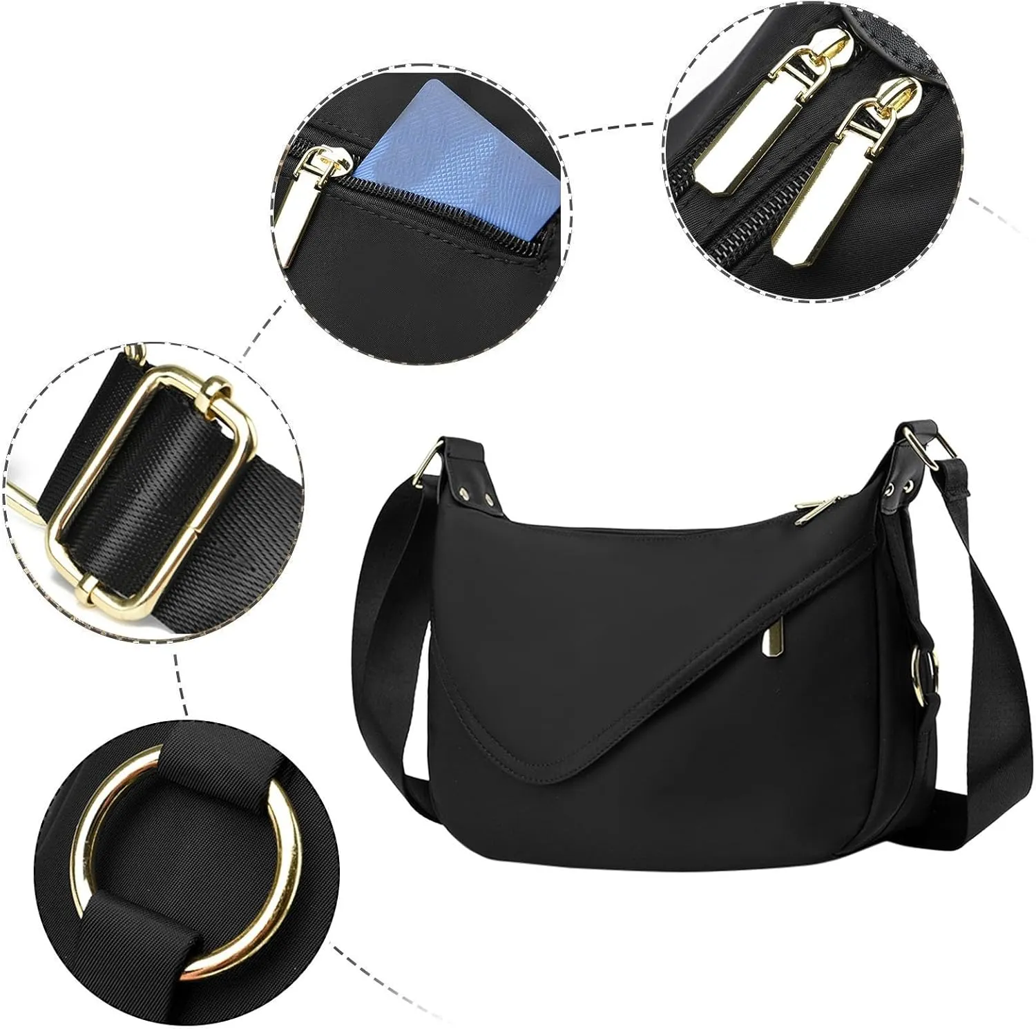 Multi Pocket Shoulder Bags for Woman Women's Crescent Shoulder Bags with Adjustable Strap Womens Shoulder Purse(Black)