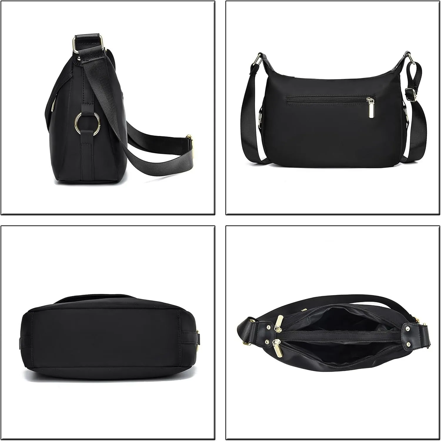 Multi Pocket Shoulder Bags for Woman Women's Crescent Shoulder Bags with Adjustable Strap Womens Shoulder Purse(Black)