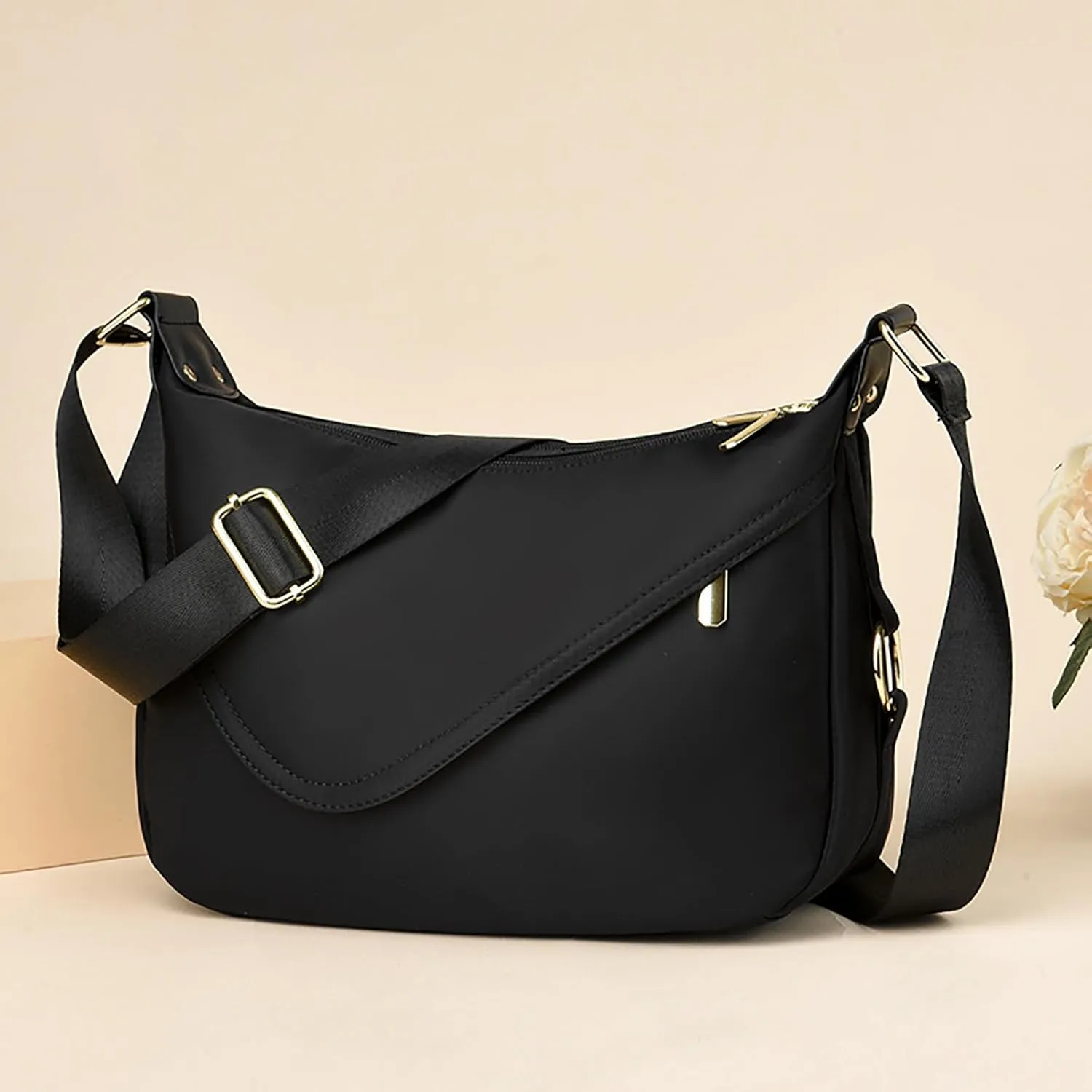Multi Pocket Shoulder Bags for Woman Women's Crescent Shoulder Bags with Adjustable Strap Womens Shoulder Purse(Black)