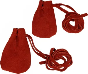 Mythrojan Drawstring Suede Leather Pouches, Native American Style Handmade Mini Pouches for Storing Dice, Coin, Medicine, Jewelry - Large 3" x 4", Small 2.5" x 3.5", Red - Pack of 2