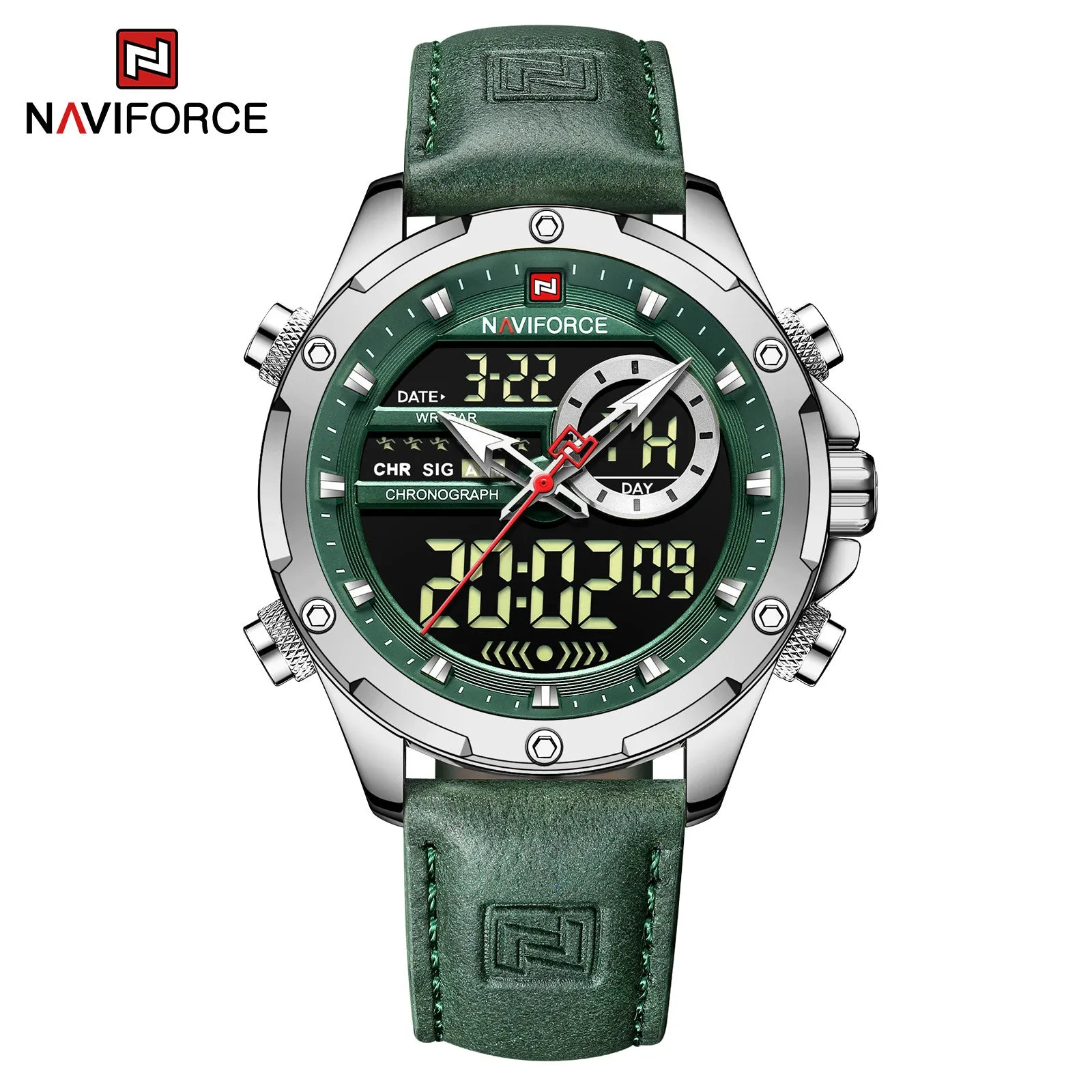 NAVIFORCE 2022 Luxury Men Watches Fashion Genuine Leather Quality Calendar LCD Display Waterproof Quartz Wristwatch NF9208
