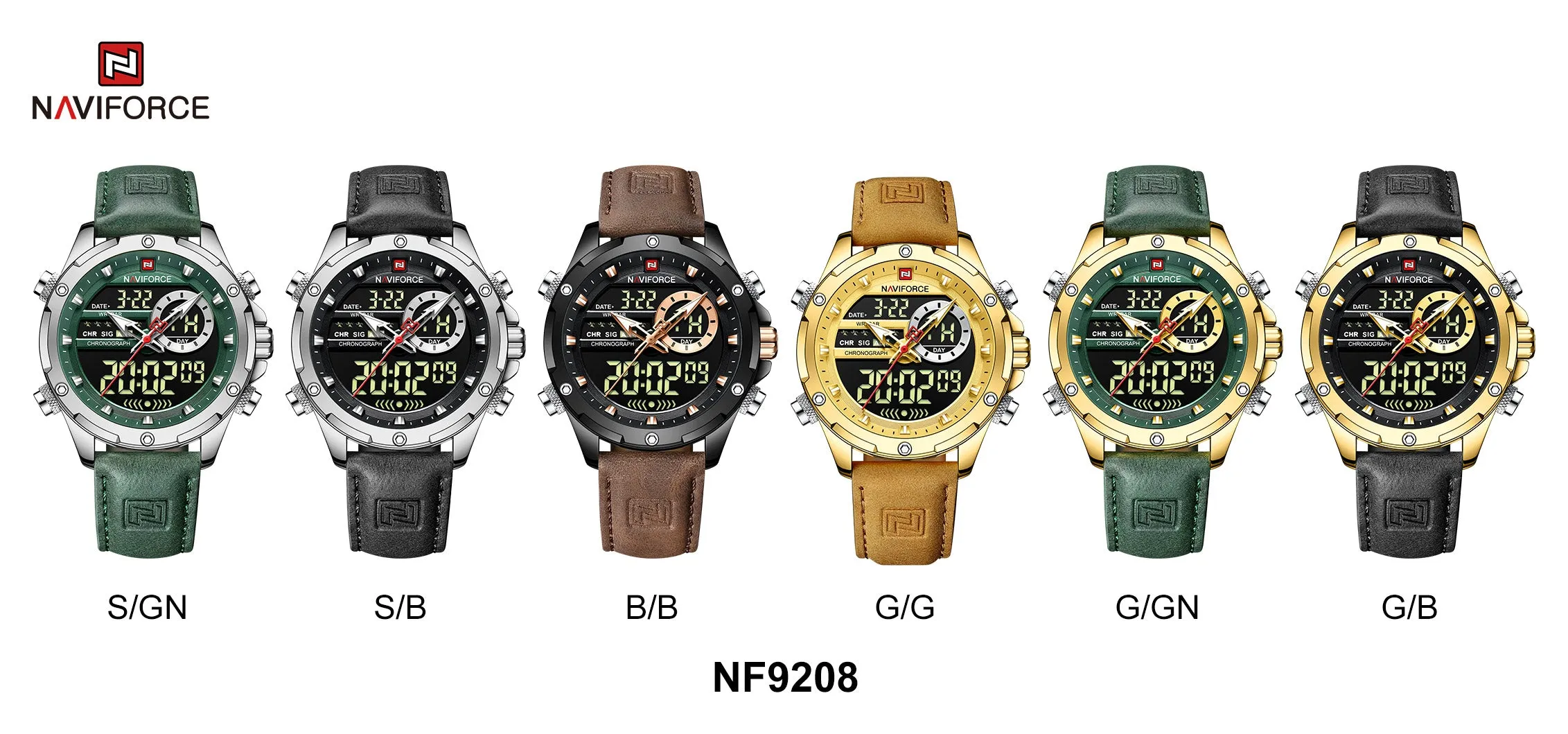 NAVIFORCE 2022 Luxury Men Watches Fashion Genuine Leather Quality Calendar LCD Display Waterproof Quartz Wristwatch NF9208