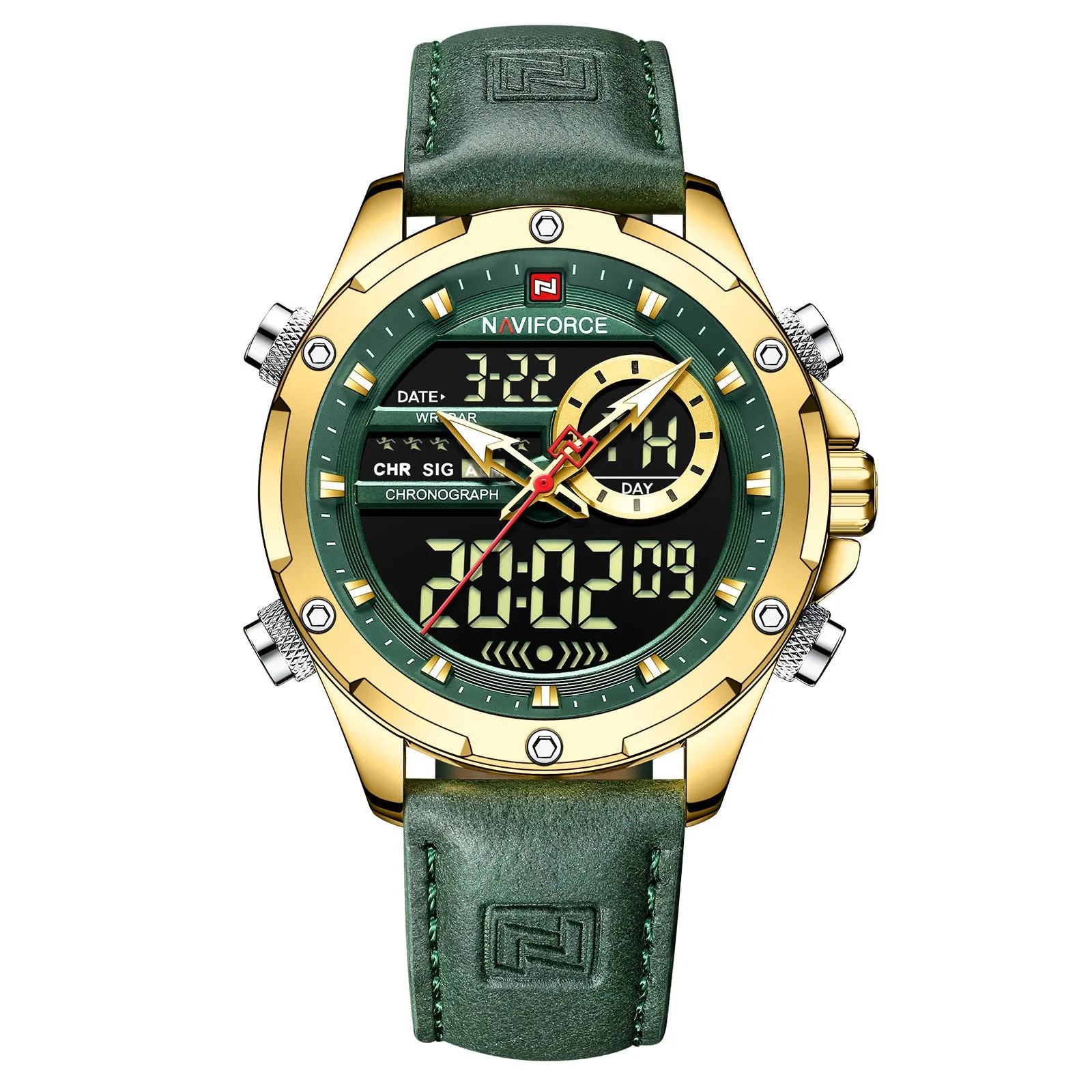 NAVIFORCE 2022 Luxury Men Watches Fashion Genuine Leather Quality Calendar LCD Display Waterproof Quartz Wristwatch NF9208