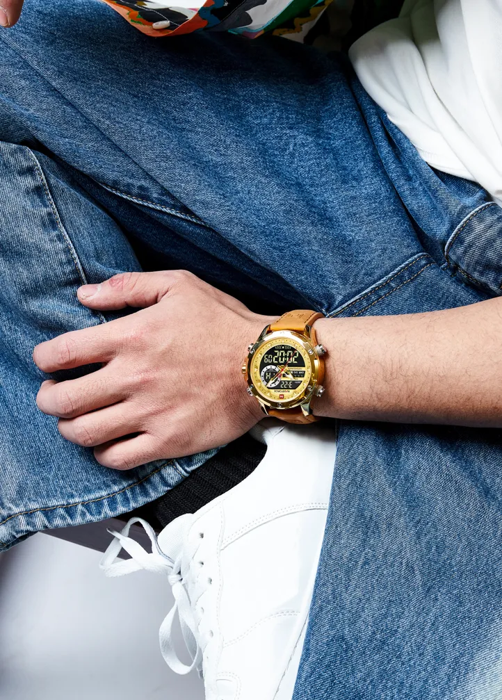 NAVIFORCE 2022 Luxury Men Watches Fashion Genuine Leather Quality Calendar LCD Display Waterproof Quartz Wristwatch NF9208