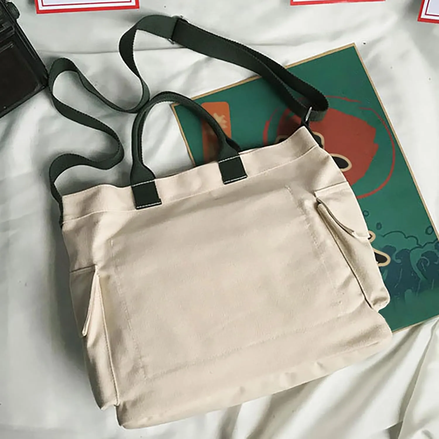 New Canvas Solid Color Simple Fashion One Shoulder Messenger Bag Clear Shoulder Bag (Black, One Size)