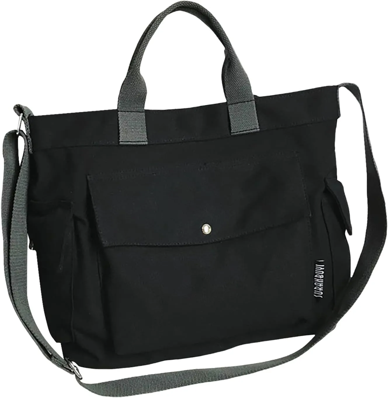 New Canvas Solid Color Simple Fashion One Shoulder Messenger Bag Clear Shoulder Bag (Black, One Size)