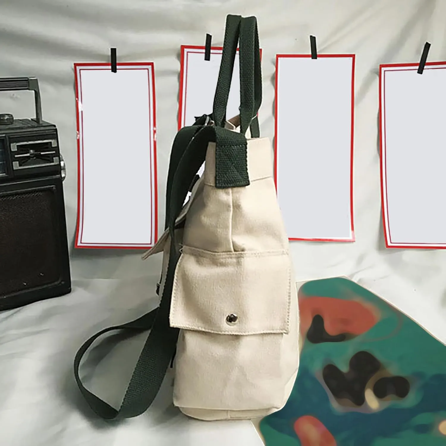 New Canvas Solid Color Simple Fashion One Shoulder Messenger Bag Clear Shoulder Bag (Black, One Size)