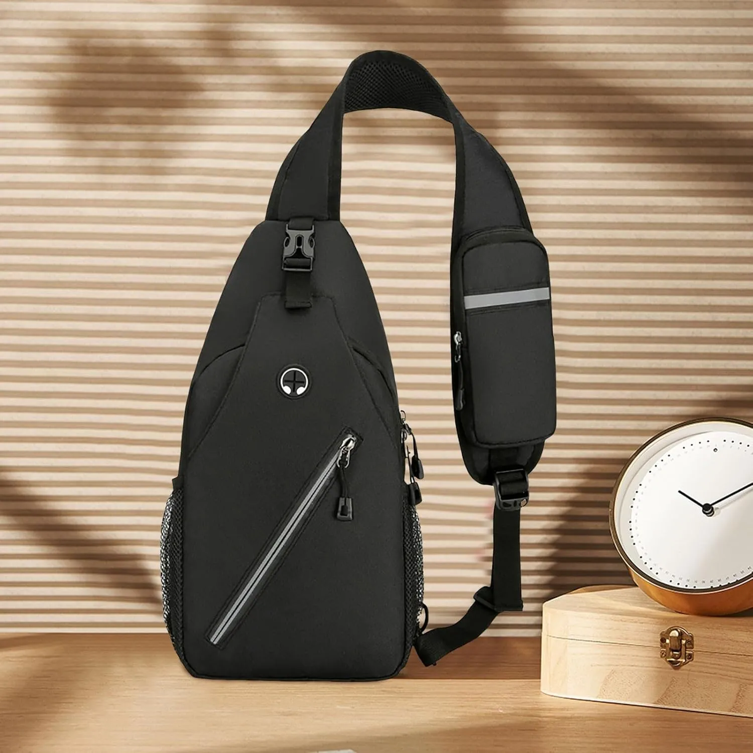 New Simple Men's Splash Proof Chest Bag Sports Leisure Shoulder Bags Fashion Student Messenger Bag (Black, One Size)