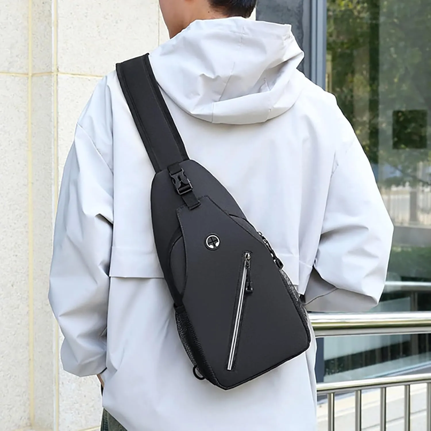 New Simple Men's Splash Proof Chest Bag Sports Leisure Shoulder Bags Fashion Student Messenger Bag (Black, One Size)