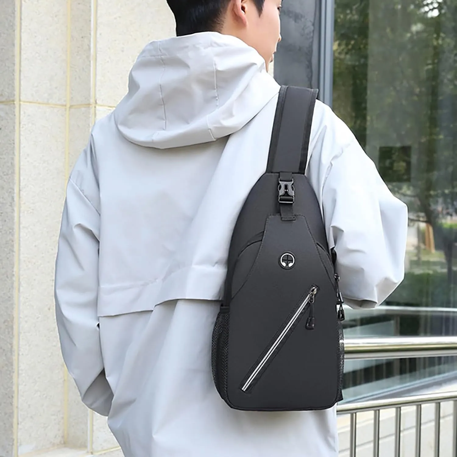 New Simple Men's Splash Proof Chest Bag Sports Leisure Shoulder Bags Fashion Student Messenger Bag (Black, One Size)