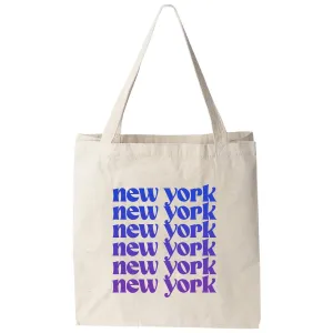 New York City Blue Ombre Canvas Tote Bag, Screenprinted Tote, Cotton Flour Sack Tote, Reusable Shopping & Grocery Bag