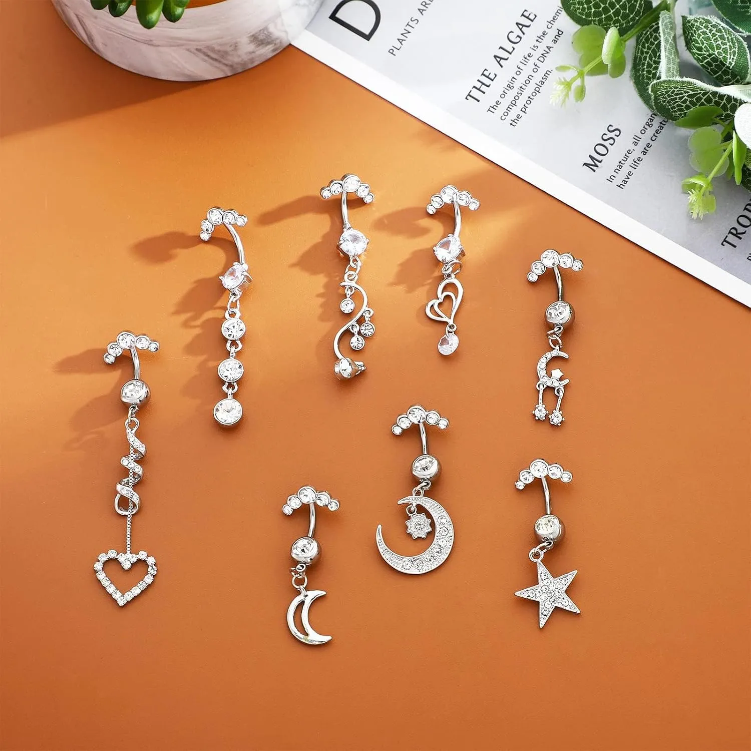 NEWITIN 10 Pieces 14G Belly Button Rings for Women Navel Ring Body Piercing Jewelry Set 316L Surgical Steel Inlaid Cubic Zirconia Belly Dangle Rings for Women