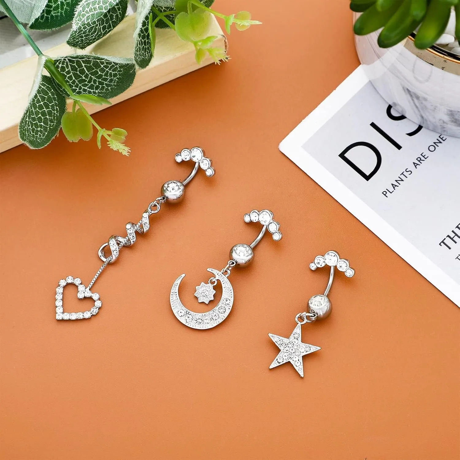 NEWITIN 10 Pieces 14G Belly Button Rings for Women Navel Ring Body Piercing Jewelry Set 316L Surgical Steel Inlaid Cubic Zirconia Belly Dangle Rings for Women