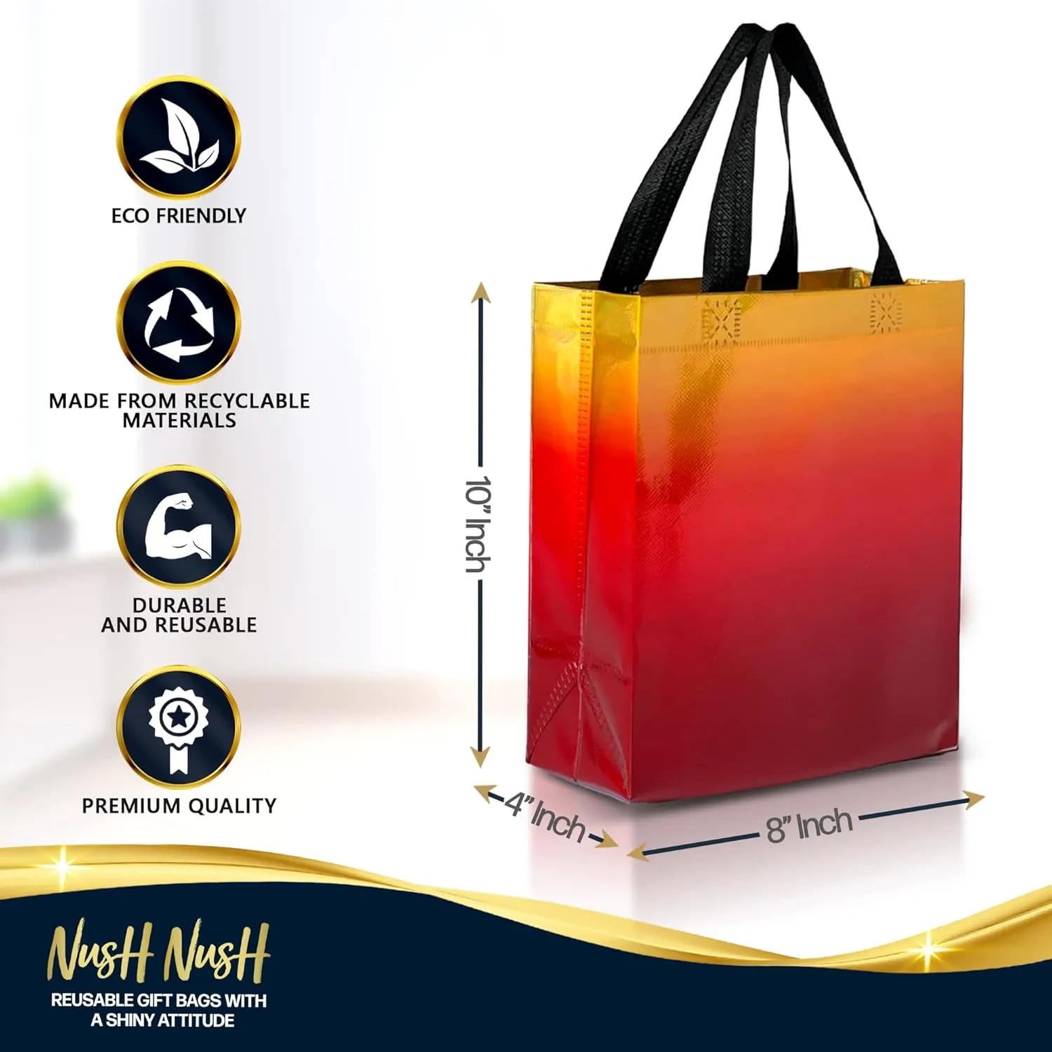 Nush Nush Set of 12 Gradient Medium Gift Bags - 4 Stunning Designs Of Reusable Gift Bags With Handles - Ideal as Birthday Gift Bags, Goodie Bags, Party Bags - 8x4x10 Size