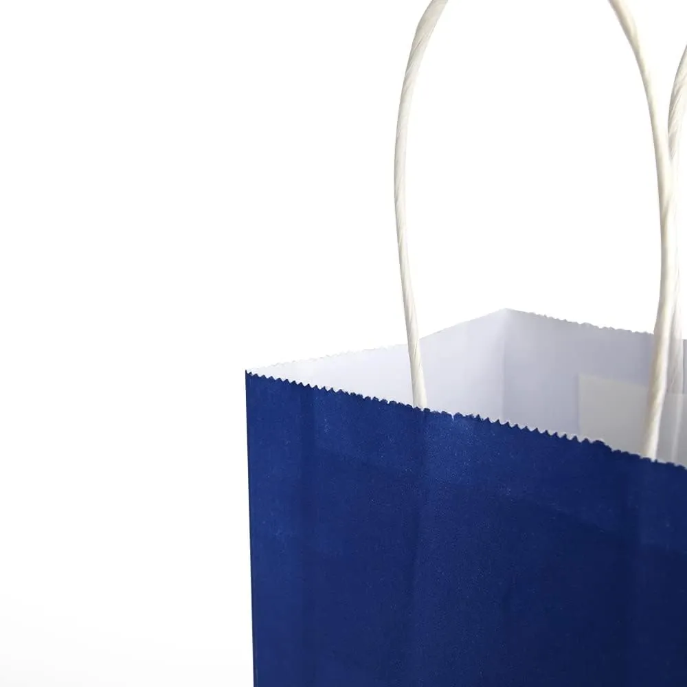 Oikss 100 Pack 8x4.75x10 Inch Medium Royal Blue Kraft Paper Bags with Handles Bulk for Birthday Wedding Party Favors Grocery Retail Shopping Business Goody Craft Gift Bags Sacks, (100pcs Count)