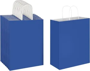 Oikss 50 Pack 10x5x13 Royal Blue Kraft Paper Bags with Handles Bulk for Birthday Party Favors Grocery Retail Shopping Business Goody Recycled Craft Gift Bags (Large Size, 50 Count)