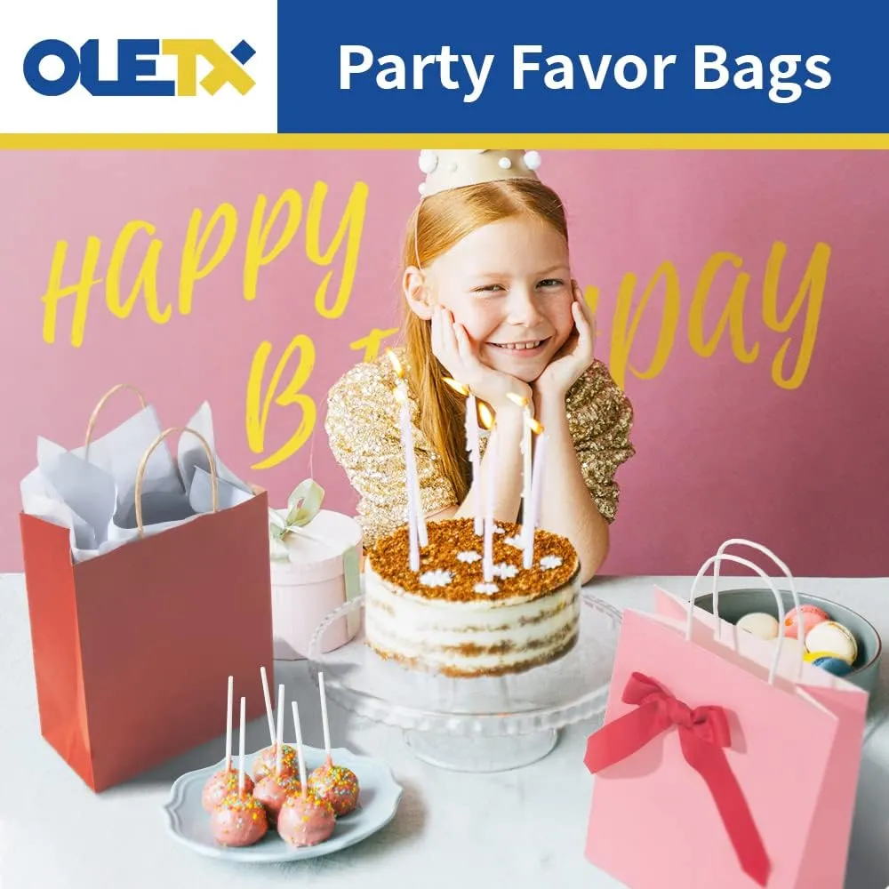 Oletx 24PCS Pink Kraft Paper Gift Bags with Handles Bulk 8''x4.25''x10.5'', DIY Birthday Party Favor Bags for Craft Shopping,Valentine's Day,Mother's Day
