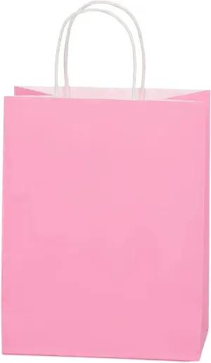 Oletx 24PCS Pink Kraft Paper Gift Bags with Handles Bulk 8''x4.25''x10.5'', DIY Birthday Party Favor Bags for Craft Shopping,Valentine's Day,Mother's Day