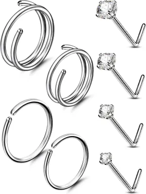 OUFER Nose Rings & Studs - 20G Double Hoop Titanium Nose Piercing Jewelry for Women & Men