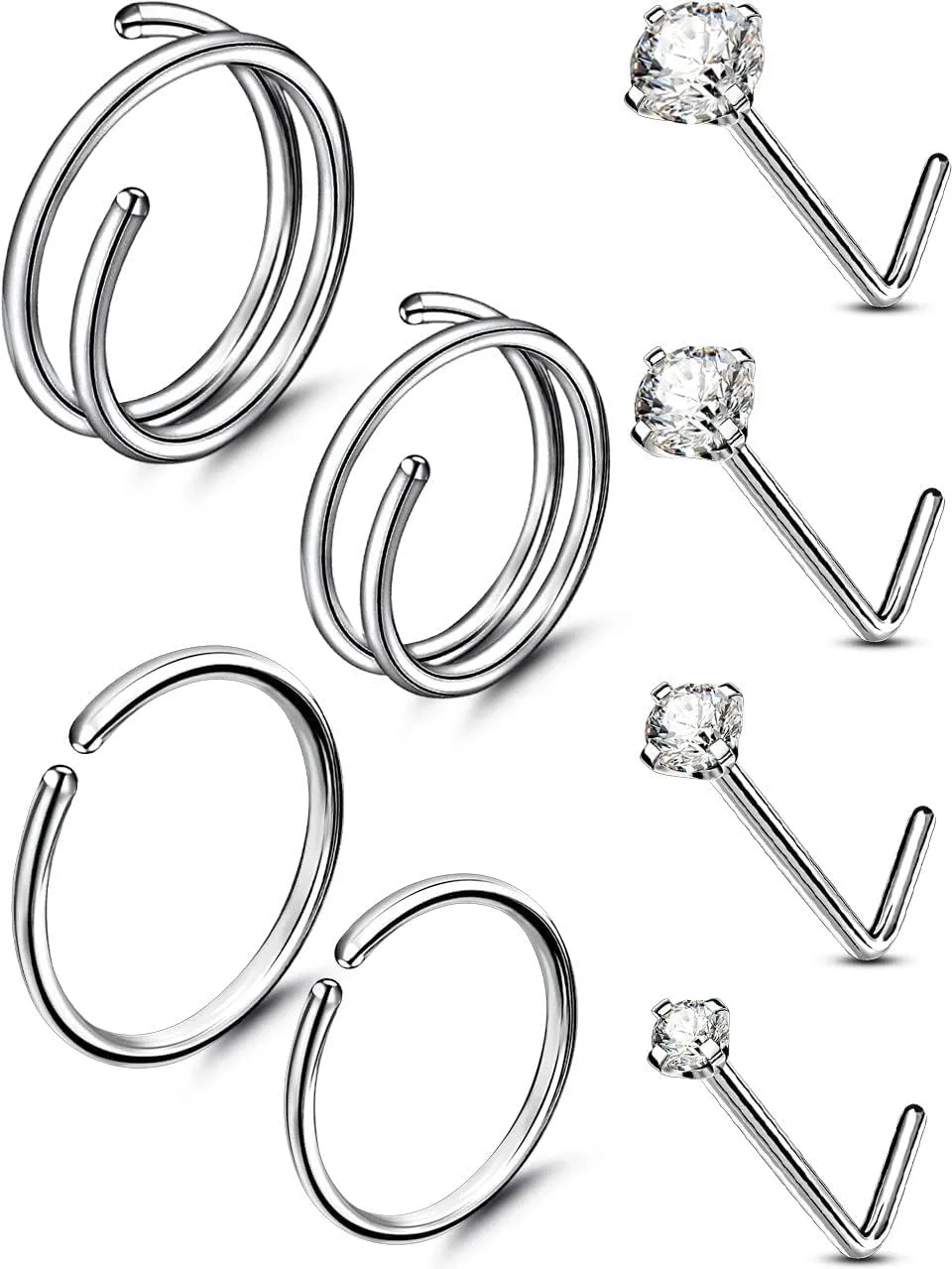 OUFER Nose Rings & Studs - 20G Double Hoop Titanium Nose Piercing Jewelry for Women & Men