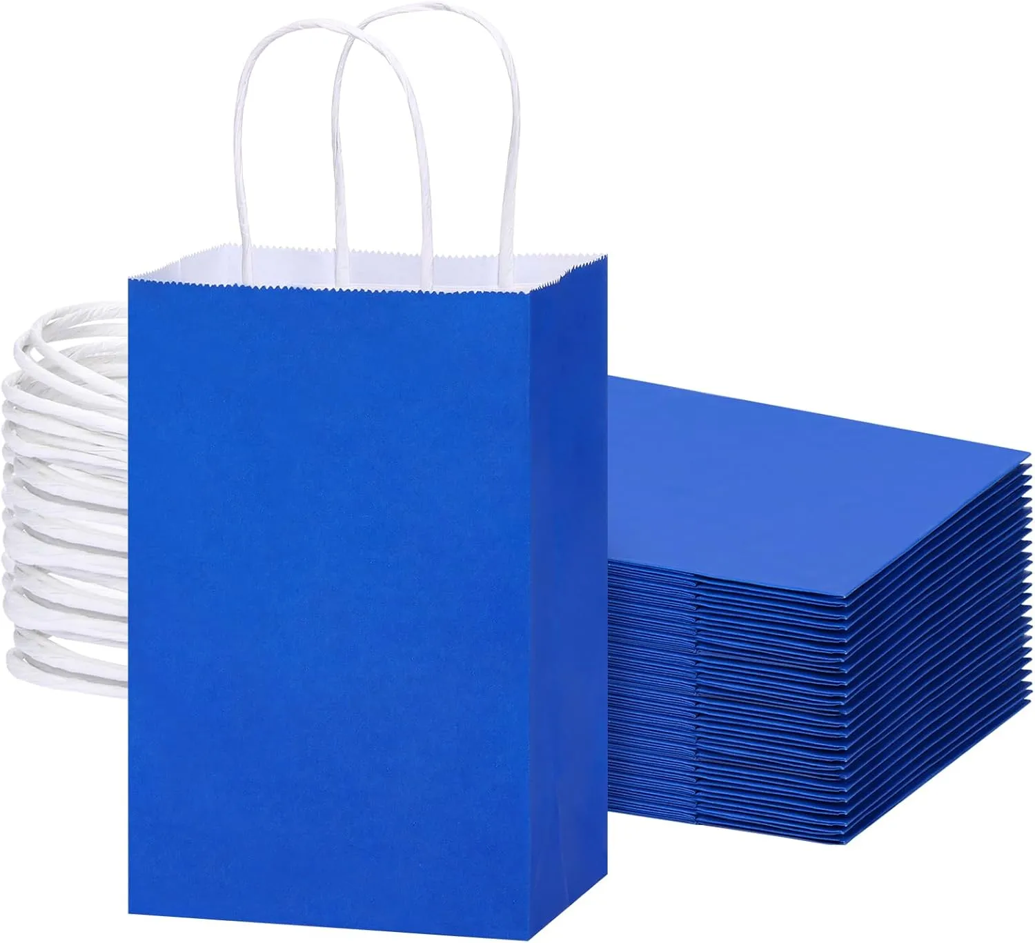 OUTUXED 25pcs Blue Paper Bags, 5.25x3.2x8in Small Blue Gift Bags with Handles Bulk for Shopping, Wedding, Merchandise, Birthday, Business