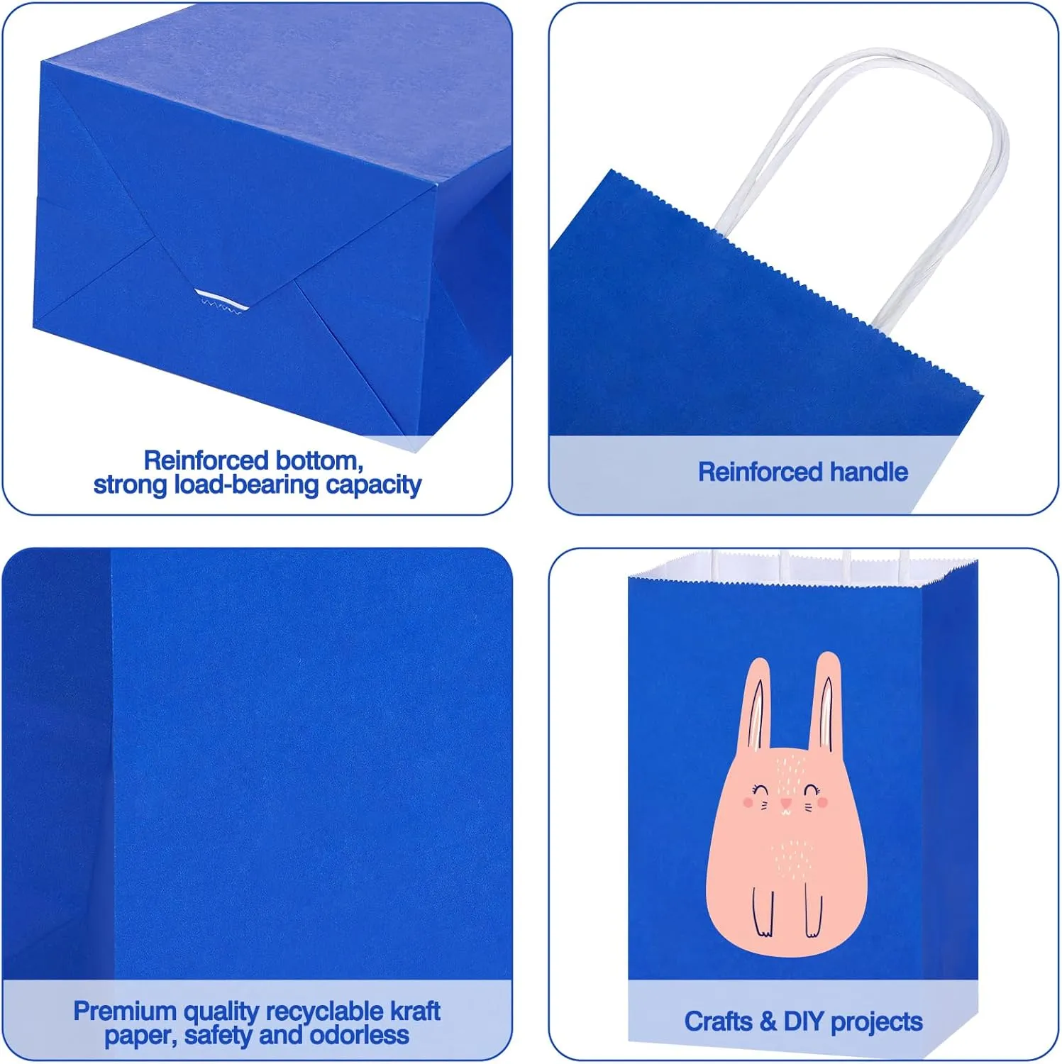 OUTUXED 25pcs Blue Paper Bags, 5.25x3.2x8in Small Blue Gift Bags with Handles Bulk for Shopping, Wedding, Merchandise, Birthday, Business
