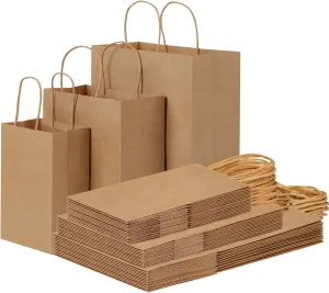 OUTUXED 45-Count Brown Kraft Paper Bags with Handles [3 Sizes 8-12.6 Inches] - Heavy-Duty Bulk Paper Gift Bags for Retail, Birthday Parties, Business Merchandise & Shopping
