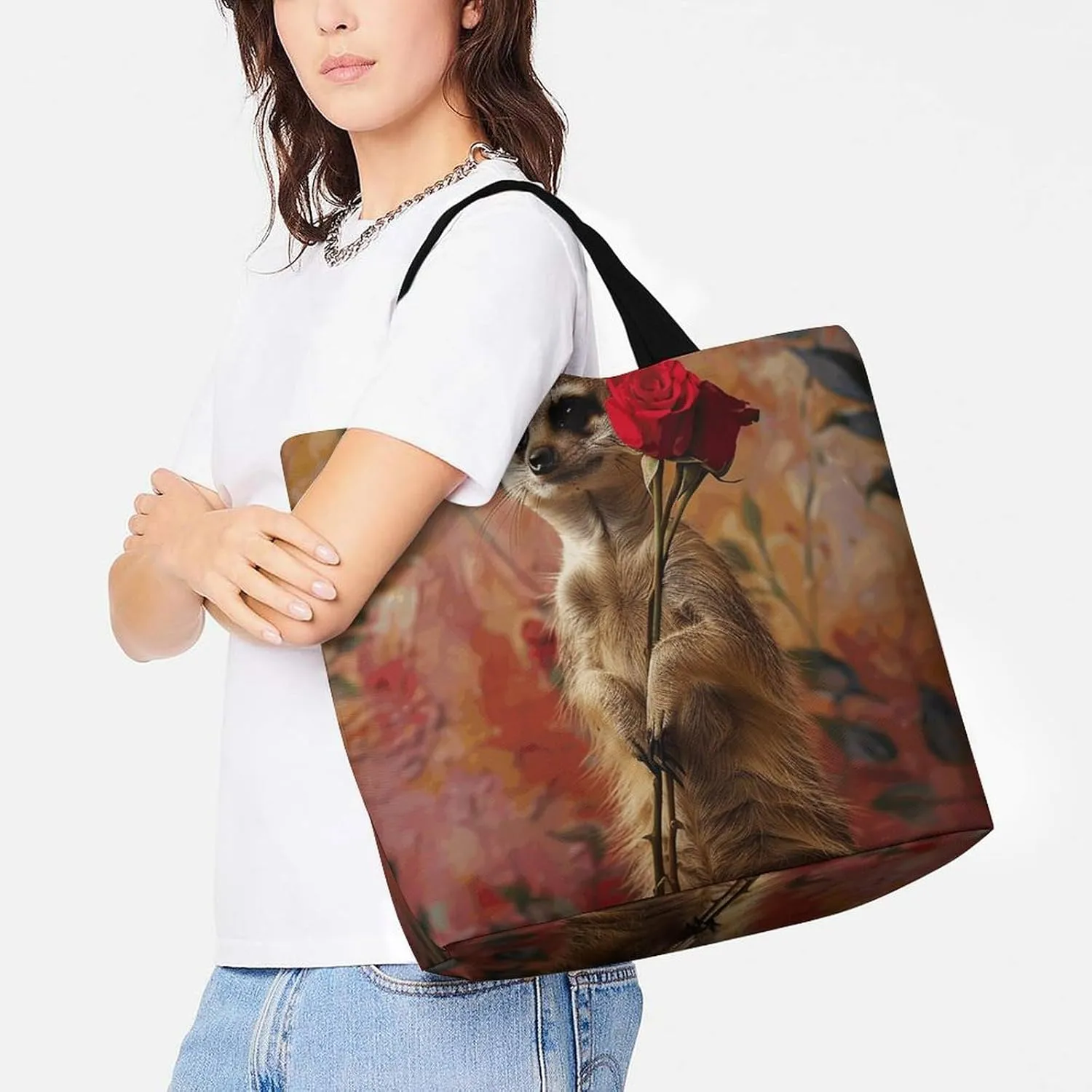 Owl And Flower Beach Bag Reusable Tote Bag Foldable Grocery Bags Women Shopping Bags for Daily Essentials