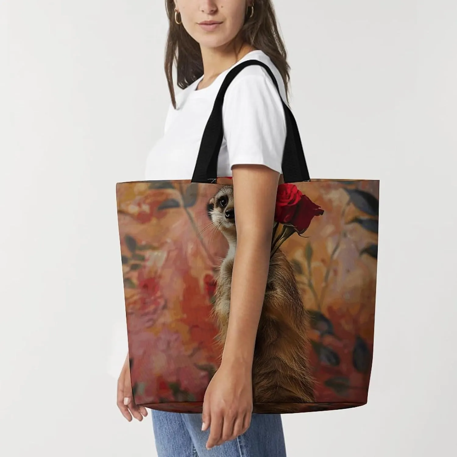 Owl And Flower Beach Bag Reusable Tote Bag Foldable Grocery Bags Women Shopping Bags for Daily Essentials