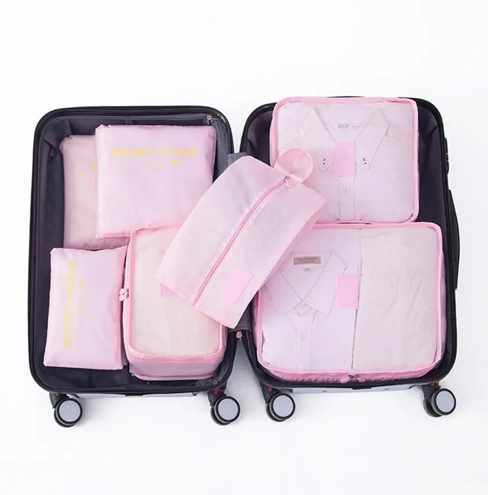 Packing Cubes 7 Set Packing Organizers Travel Luggage Organizer Bags for Backpack Suitcases (Pink)
