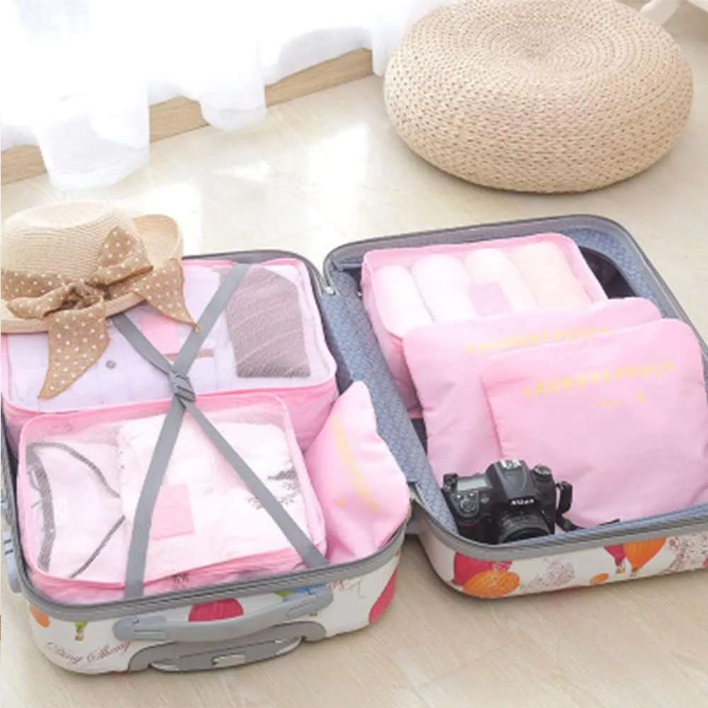 Packing Cubes 7 Set Packing Organizers Travel Luggage Organizer Bags for Backpack Suitcases (Pink)
