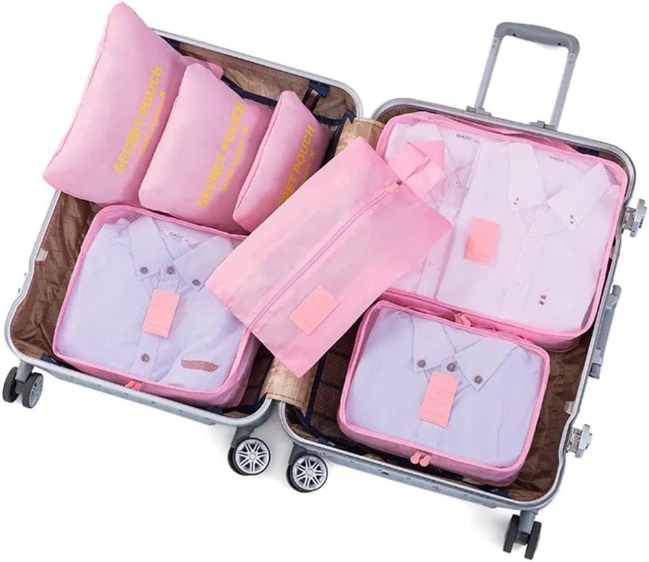 Packing Cubes 7 Set Packing Organizers Travel Luggage Organizer Bags for Backpack Suitcases (Pink)