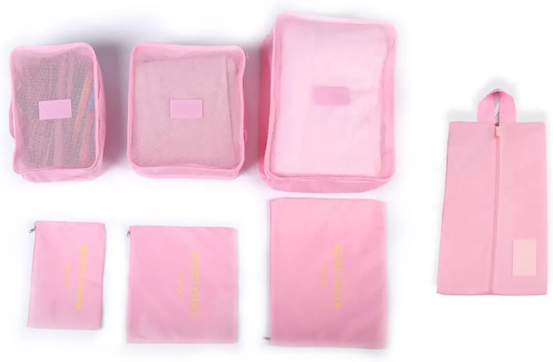 Packing Cubes 7 Set Packing Organizers Travel Luggage Organizer Bags for Backpack Suitcases (Pink)