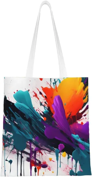 Paint Splatter Print Canvas Tote Bag Reusable Shoulder Shopping Bags For Daily Use Shopping Travel