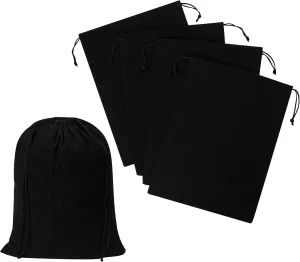 PALTERWEAR Corduroy Drawstring Bags - Set of 5 - For Organization, Make-up, Travel, Purse, Storage, Office and More (Black, 9 x 12 Inch)