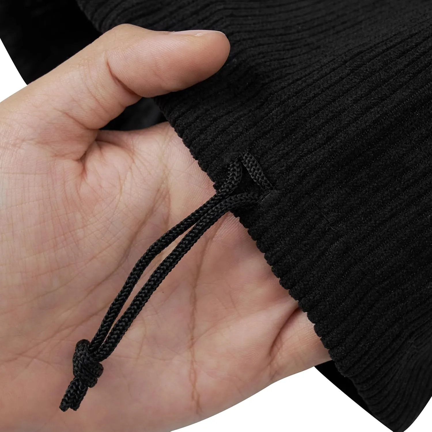 PALTERWEAR Corduroy Drawstring Bags - Set of 5 - For Organization, Make-up, Travel, Purse, Storage, Office and More (Black, 9 x 12 Inch)
