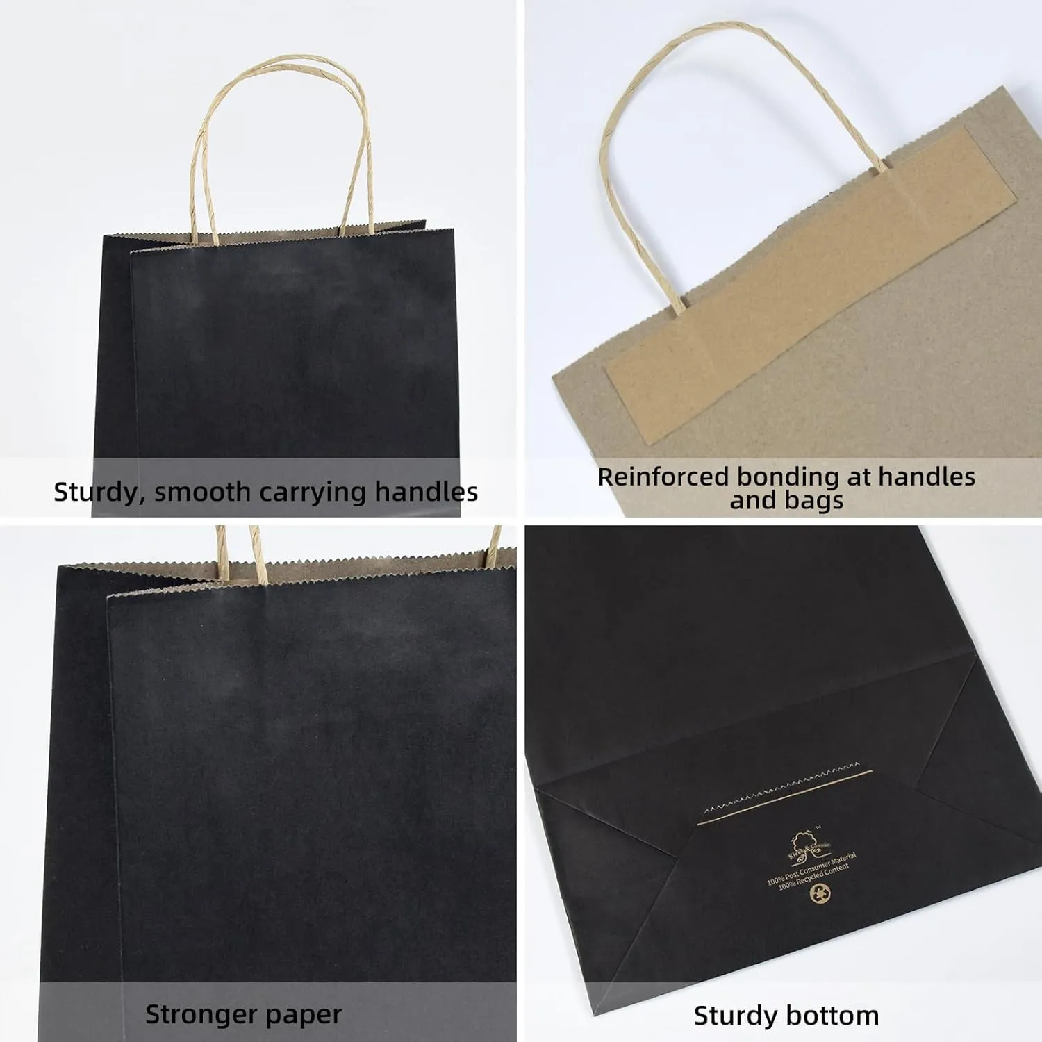 Paper Gift Bags with Handles, 8x4.25x10.5 100Pcs Black Gift Bags Bulk, Gift Bags Medium Size Kraft Paper Bags, Wedding Gift Bag, Goody Party Favor Bags, Retail Merchandise Bags, Grocery Shopping Bags