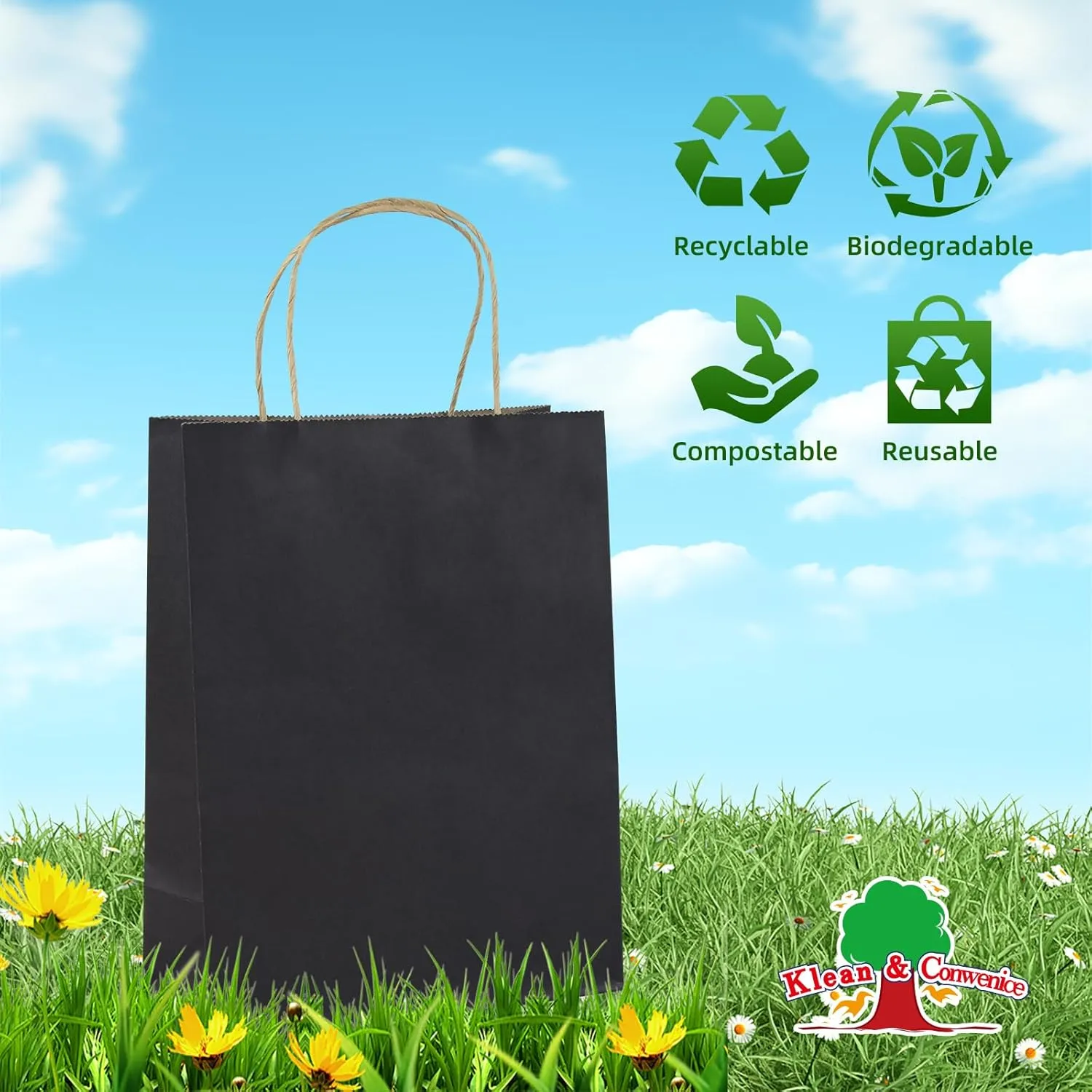 Paper Gift Bags with Handles, 8x4.25x10.5 100Pcs Black Gift Bags Bulk, Gift Bags Medium Size Kraft Paper Bags, Wedding Gift Bag, Goody Party Favor Bags, Retail Merchandise Bags, Grocery Shopping Bags