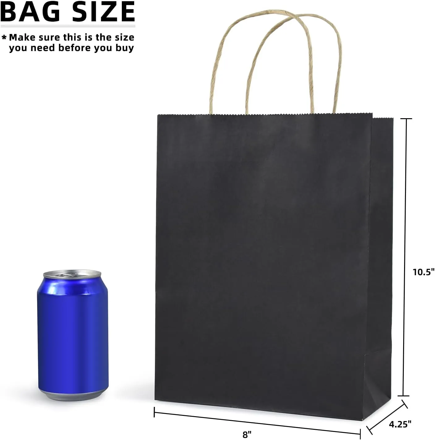 Paper Gift Bags with Handles, 8x4.25x10.5 100Pcs Black Gift Bags Bulk, Gift Bags Medium Size Kraft Paper Bags, Wedding Gift Bag, Goody Party Favor Bags, Retail Merchandise Bags, Grocery Shopping Bags