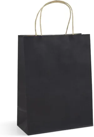 Paper Gift Bags with Handles, 8x4.25x10.5 100Pcs Black Gift Bags Bulk, Gift Bags Medium Size Kraft Paper Bags, Wedding Gift Bag, Goody Party Favor Bags, Retail Merchandise Bags, Grocery Shopping Bags