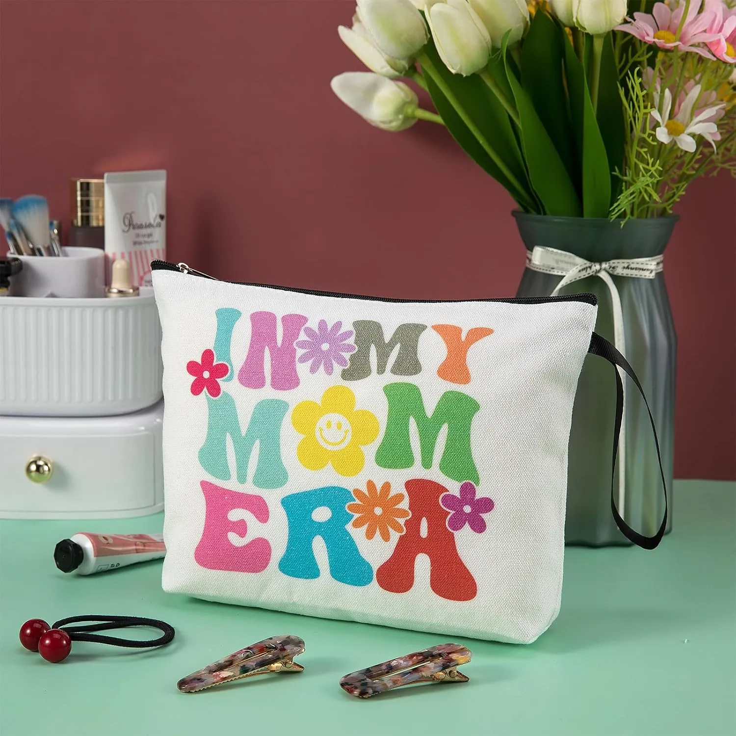 PARBEE Mom Makeup Bag In My Mom Era Cosmetic Bag Canvas Zipper Pouch Toiltery Case for Mother's Day Women Birthday Gift