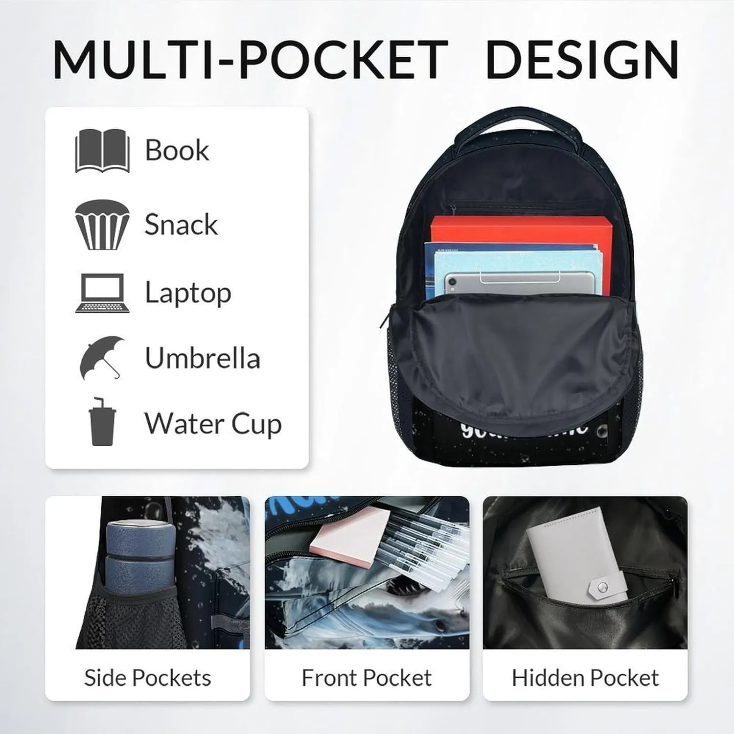 Personalized Backpacks for Boys - 3Pcs Cool Bookbag for Kids - Shark School Bag for Boys - Kids Backpacks with Lunch Box Pencil Case Set
