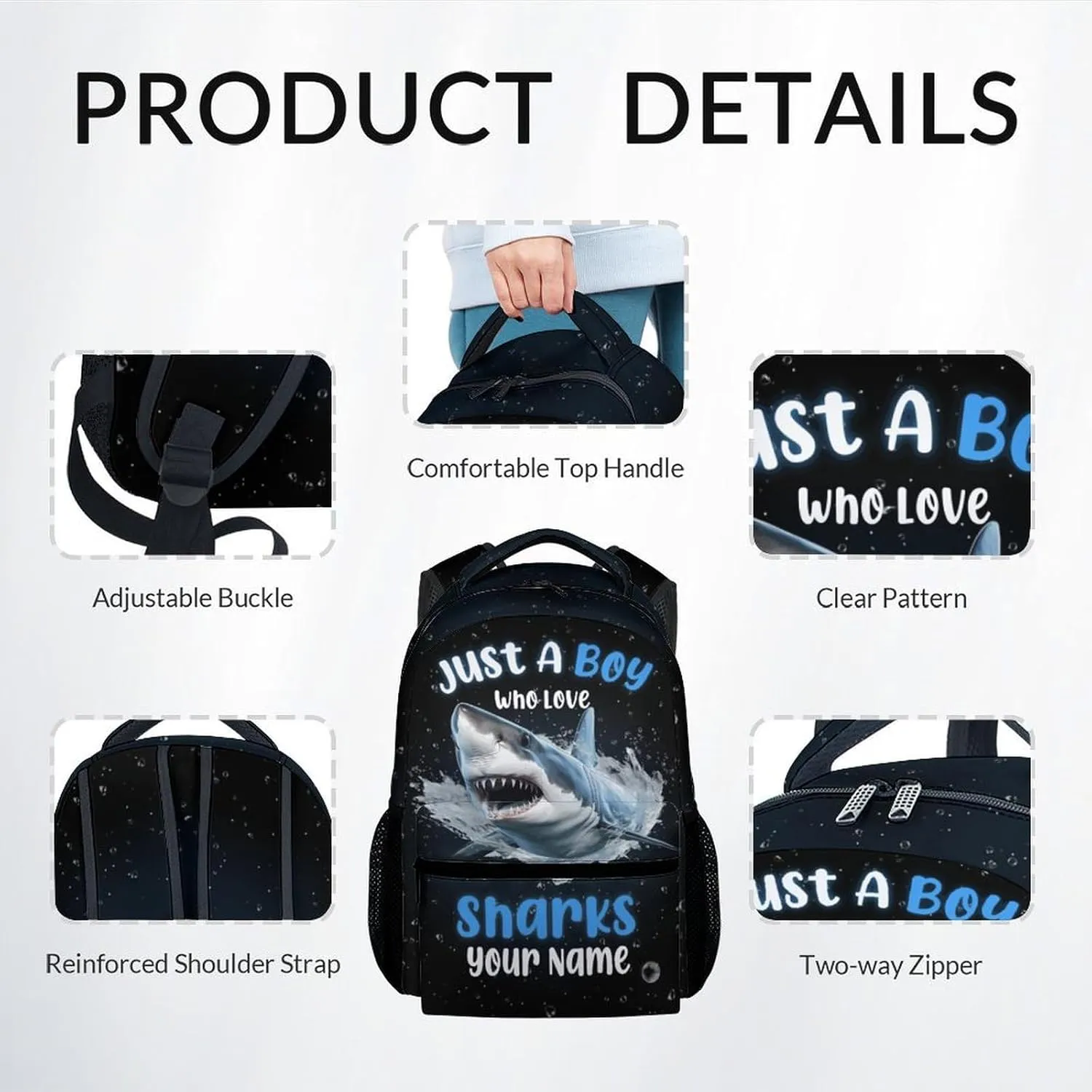 Personalized Backpacks for Boys - 3Pcs Cool Bookbag for Kids - Shark School Bag for Boys - Kids Backpacks with Lunch Box Pencil Case Set