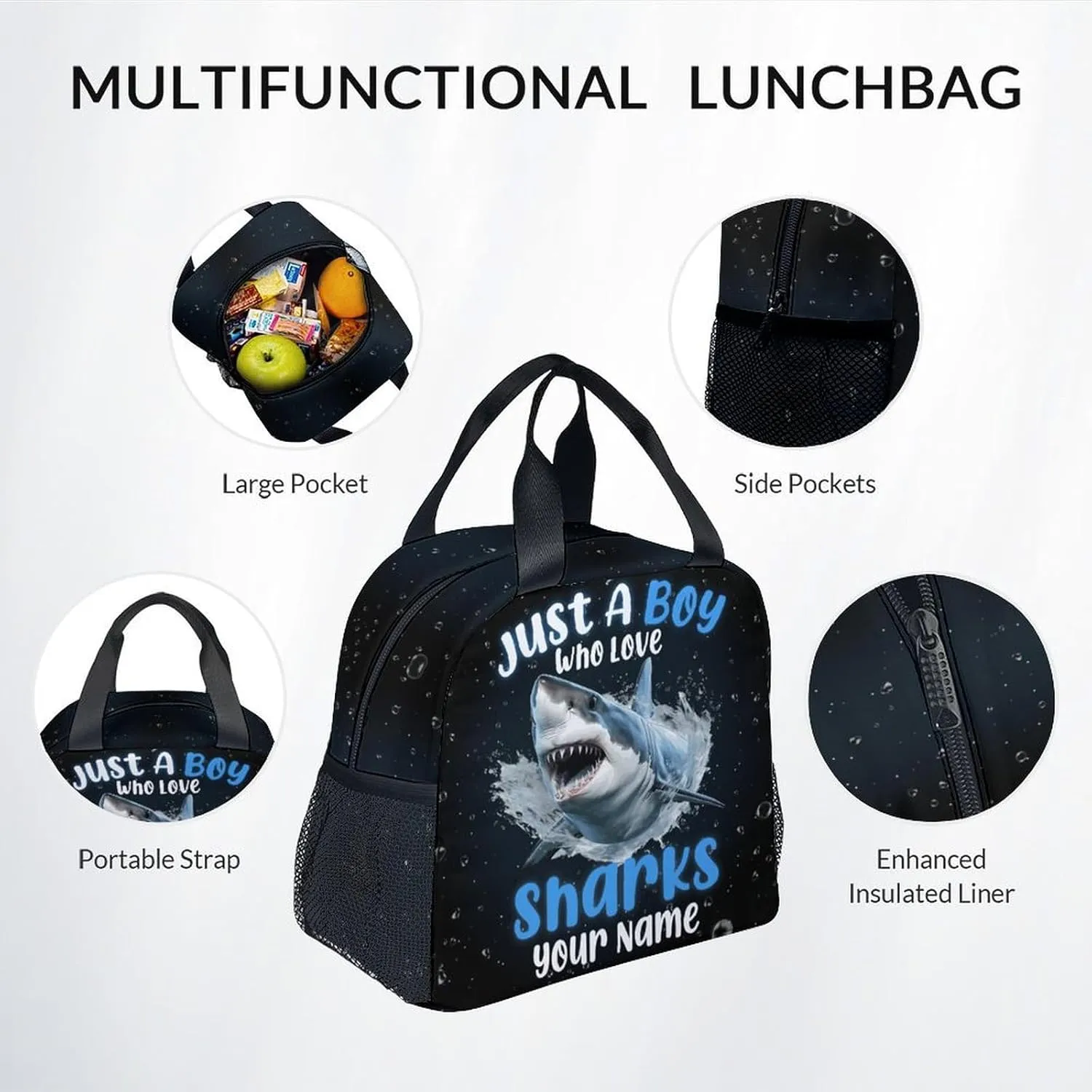 Personalized Backpacks for Boys - 3Pcs Cool Bookbag for Kids - Shark School Bag for Boys - Kids Backpacks with Lunch Box Pencil Case Set