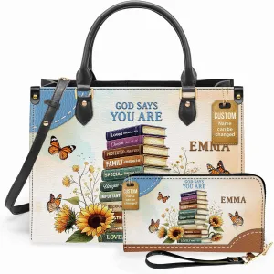 Personalized Leather Handbag for Women  Matching Purse and Wallet Set  Custom Name Church Bags, Mother's Day Gift