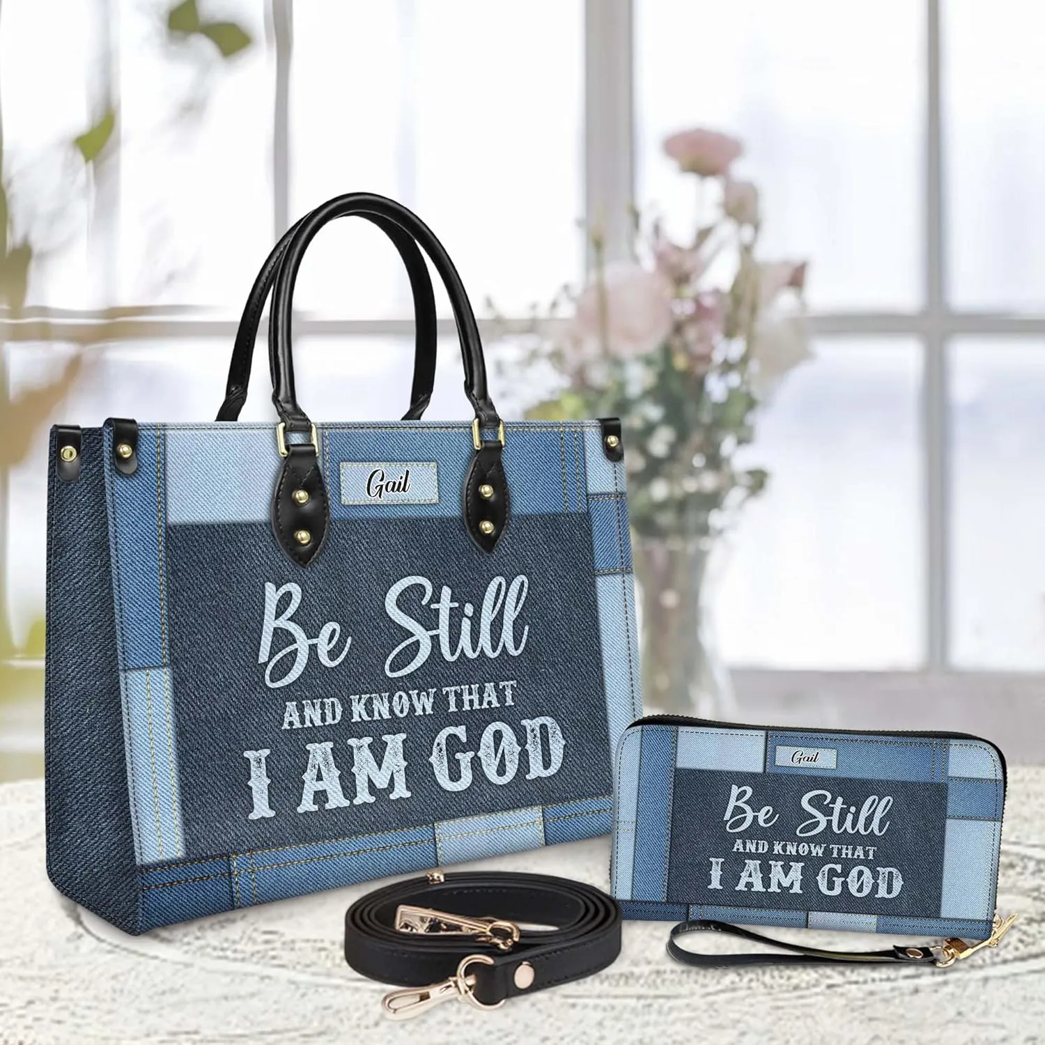 Personalized Leather Handbag for Women  Matching Purse and Wallet Set  Custom Name Church Bags, Mother's Day Gift