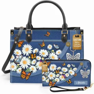 Personalized Leather Handbag for Women  Matching Purse and Wallet Set  Custom Name Church Bags, Mother's Day Gift