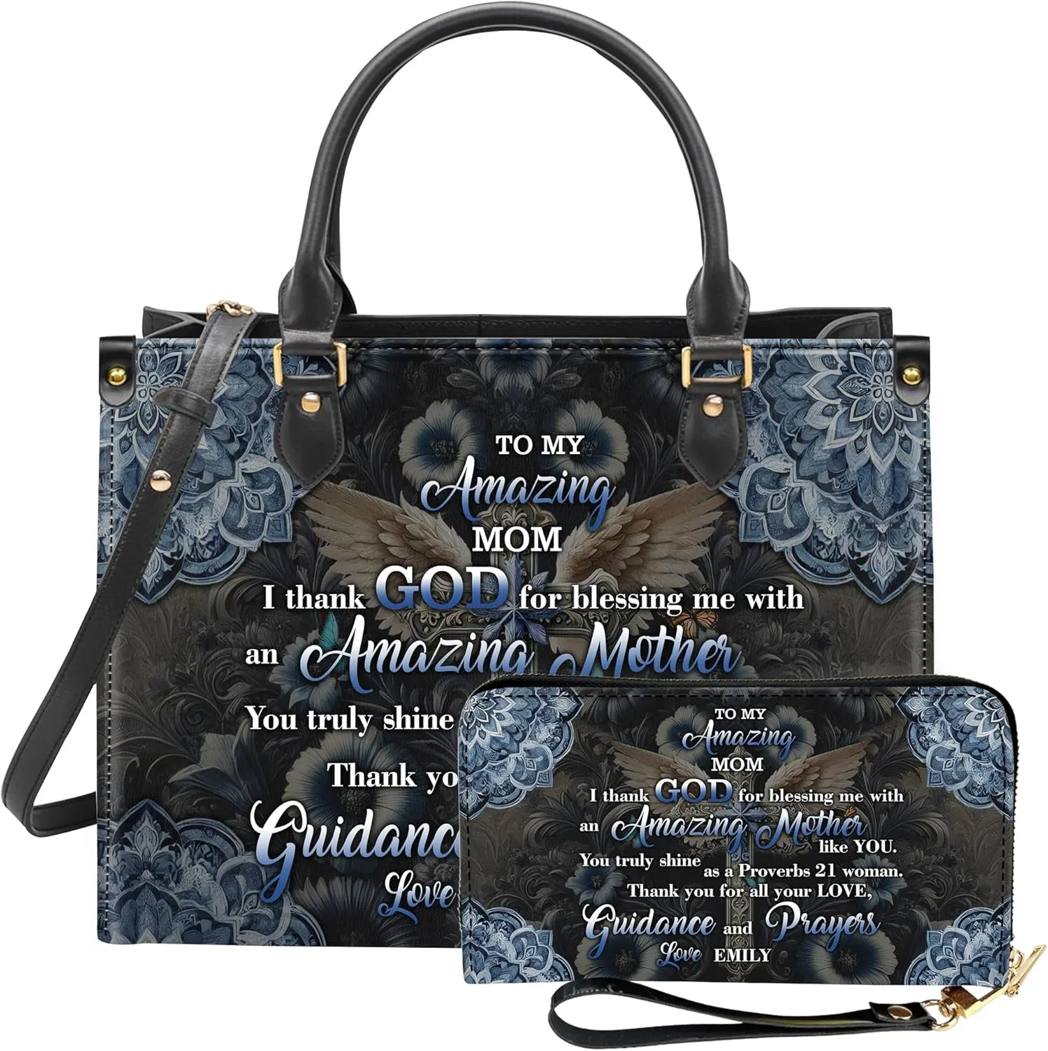 Personalized Leather Handbag for Women  Matching Purse and Wallet Set  Custom Name Church Bags, Mother's Day Gift