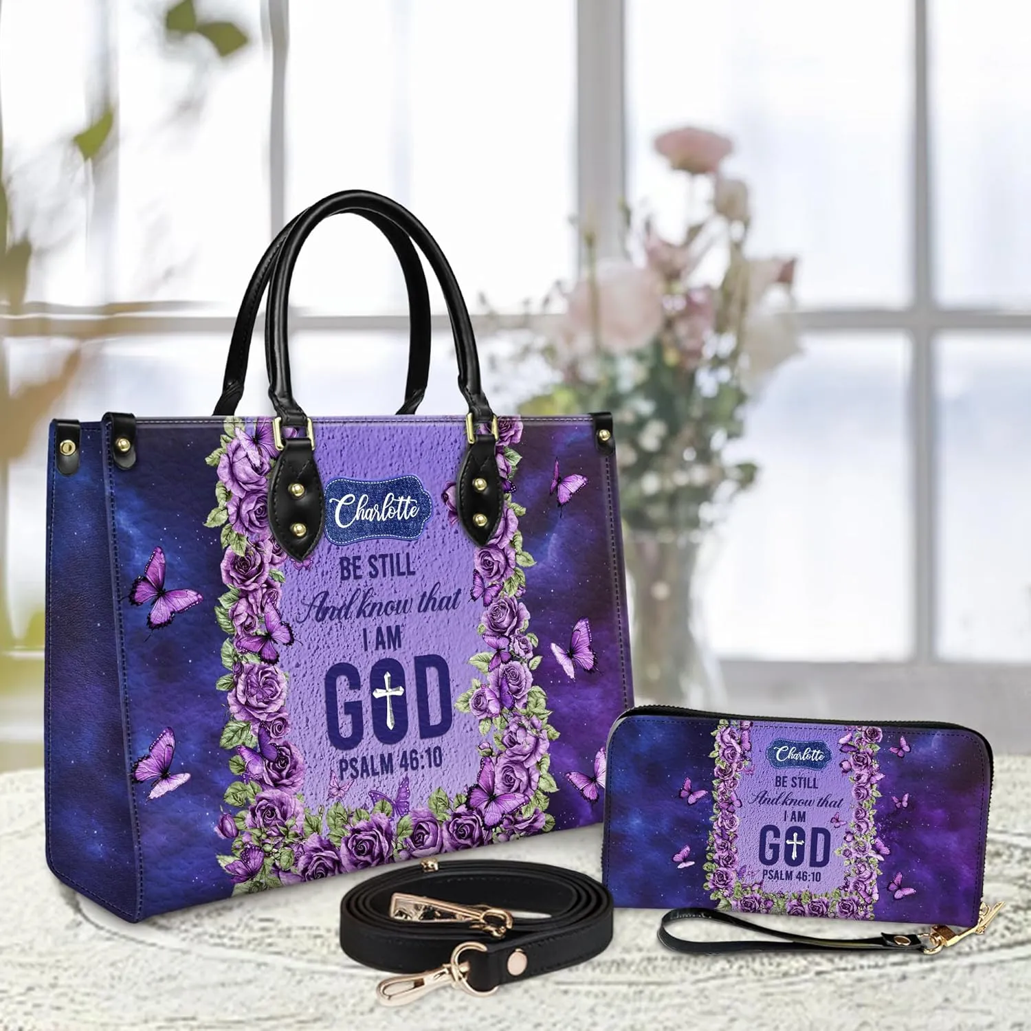 Personalized Leather Handbag for Women  Matching Purse and Wallet Set  Custom Name Church Bags, Mother's Day Gift