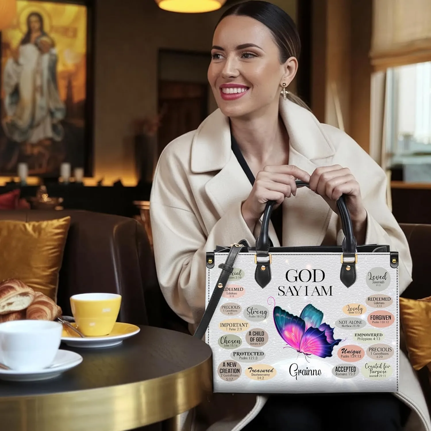 Personalized Leather Handbag for Women  Matching Purse and Wallet Set  Custom Name Church Bags, Mother's Day Gift